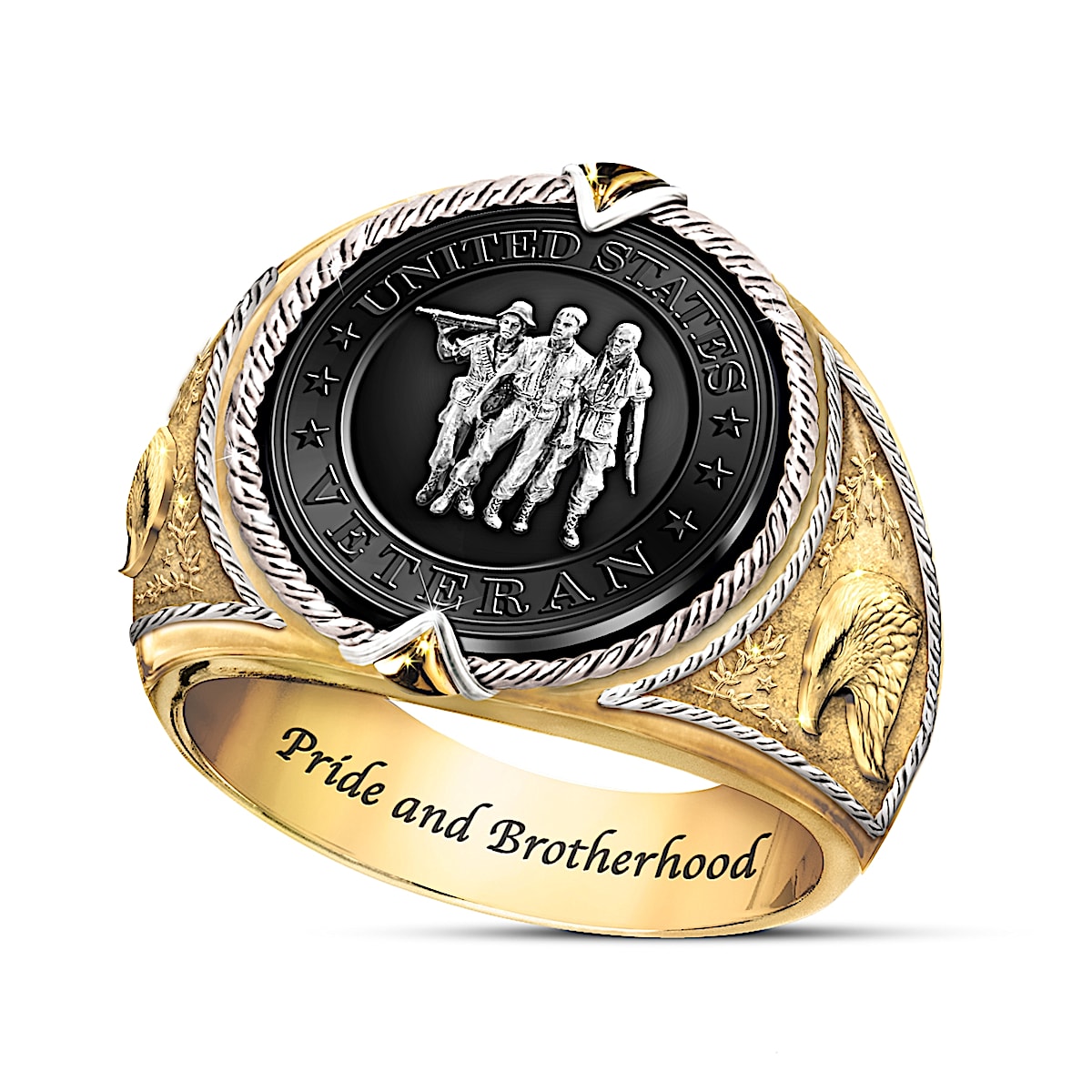 U.S. Veteran Commemorative Mens Ring With A Black Onyx Center
