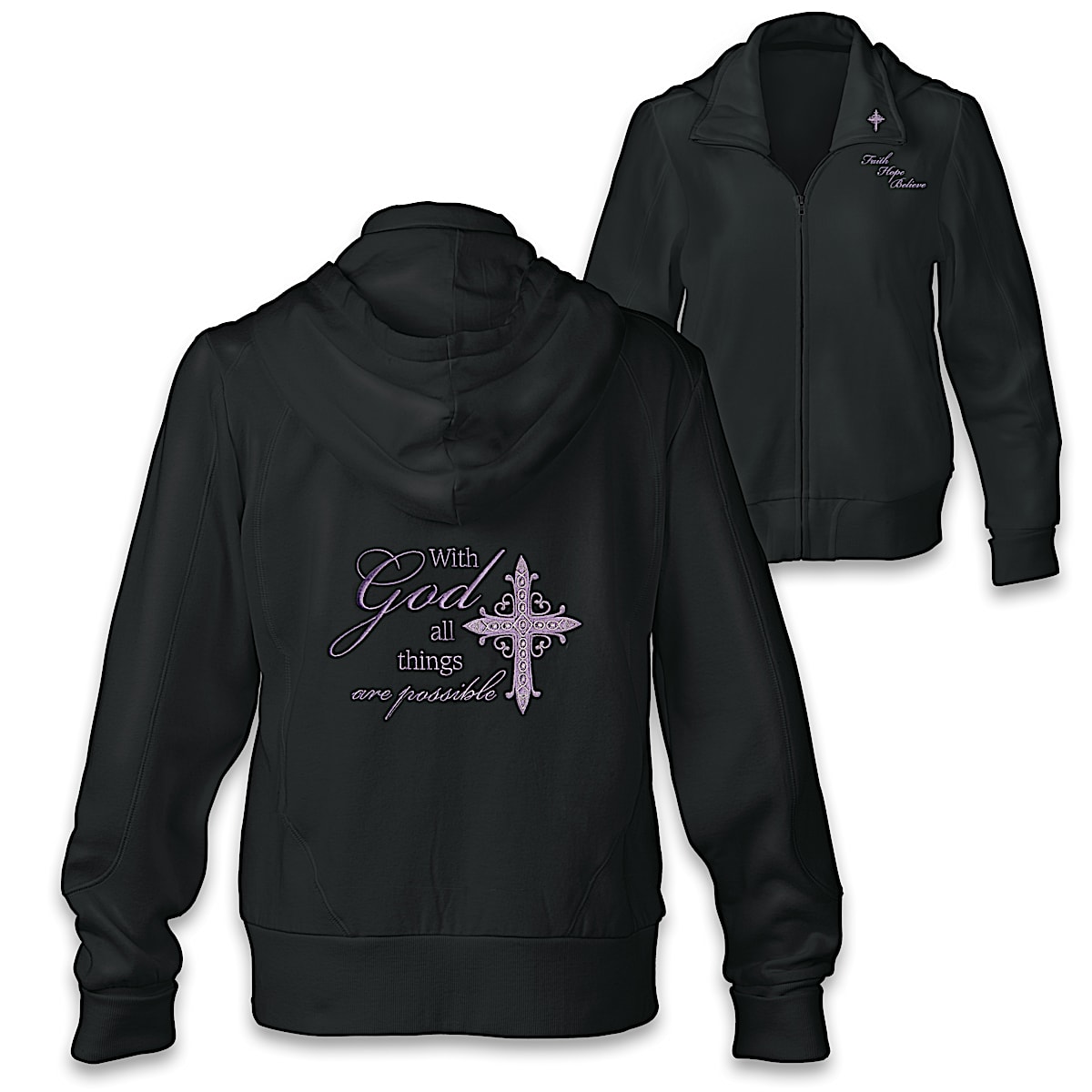 With God, All Things Are Possible Womens Religious Front-Zip Hoodie