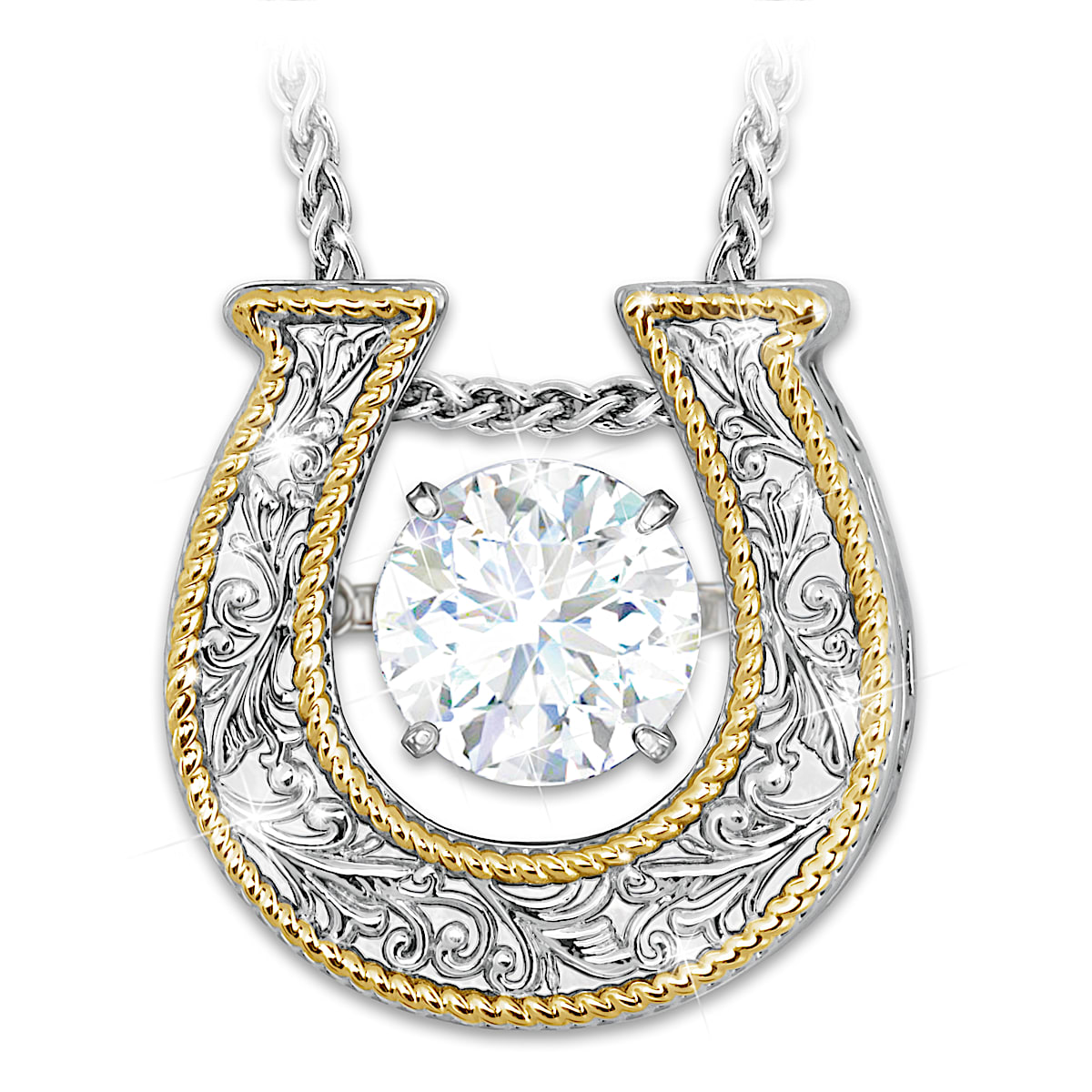 Horseshoe Pendant With 18K Gold-Plated Accents And A White Topaz 