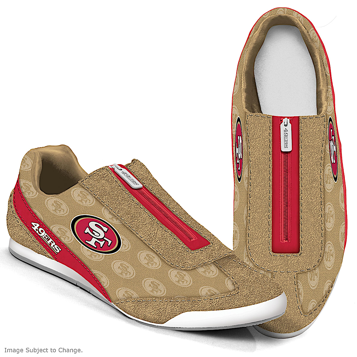 In It To Win It San Francisco 49ers Womens NFL Canvas Zipper Shoes  Featuring Team Colors & A Tonal Pattern Of The Team Logo