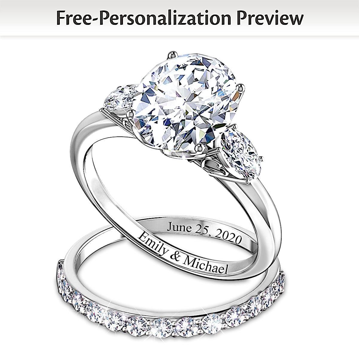Brilliance Of Our Love Personalized Sterling Silver Bridal Ring Set ...