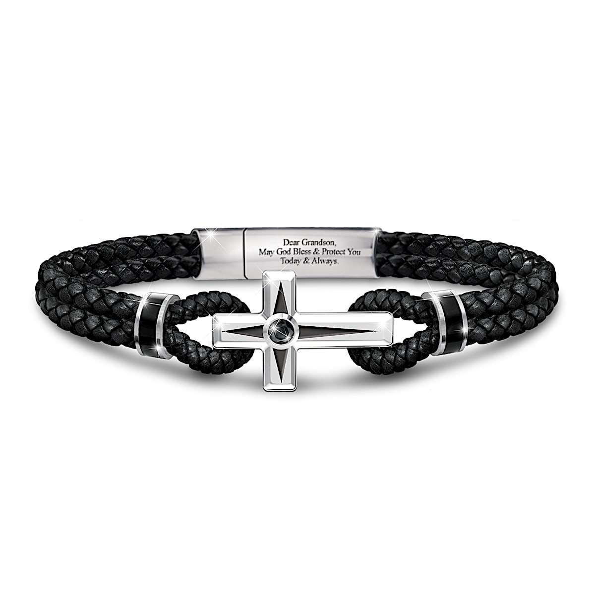 Prayer For My Grandson Black Leather Braided Bracelet With A Magnetic ...