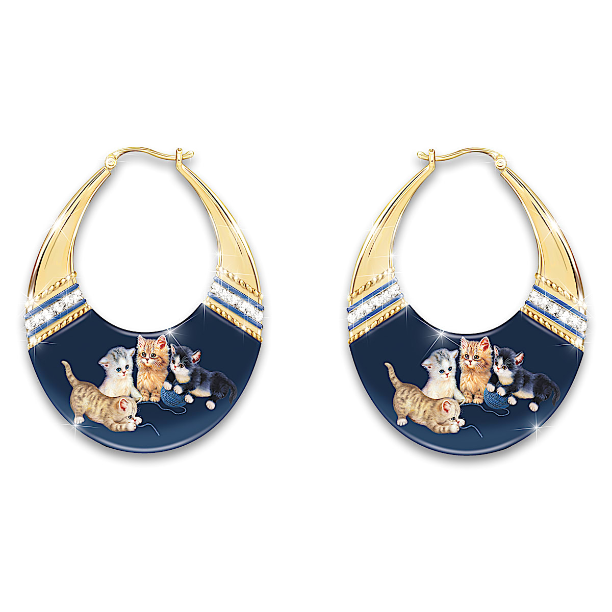 Bradford Exchange Jurgen Scholz Kitty-Kat Hoop Earrings Gold 2