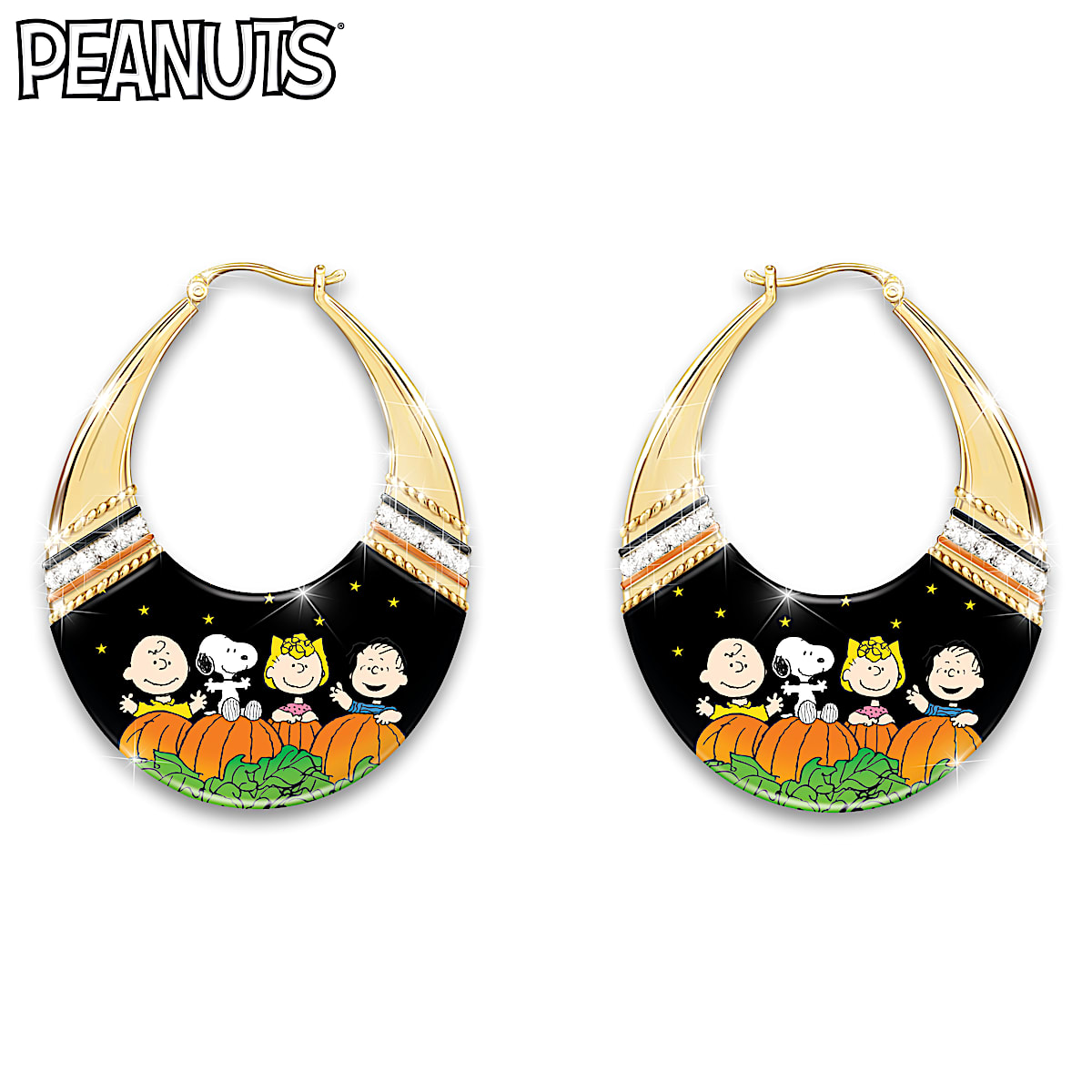 PEANUTS Orange And Black GoldToned Hoop Earrings Adorned With Charlie
