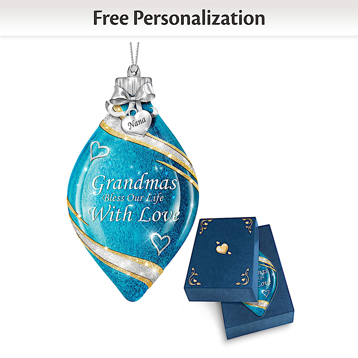 Grandma Blesses Our Lives With Love Personalized Hand-Blown Glass Illuminated Christmas Ornament ...
