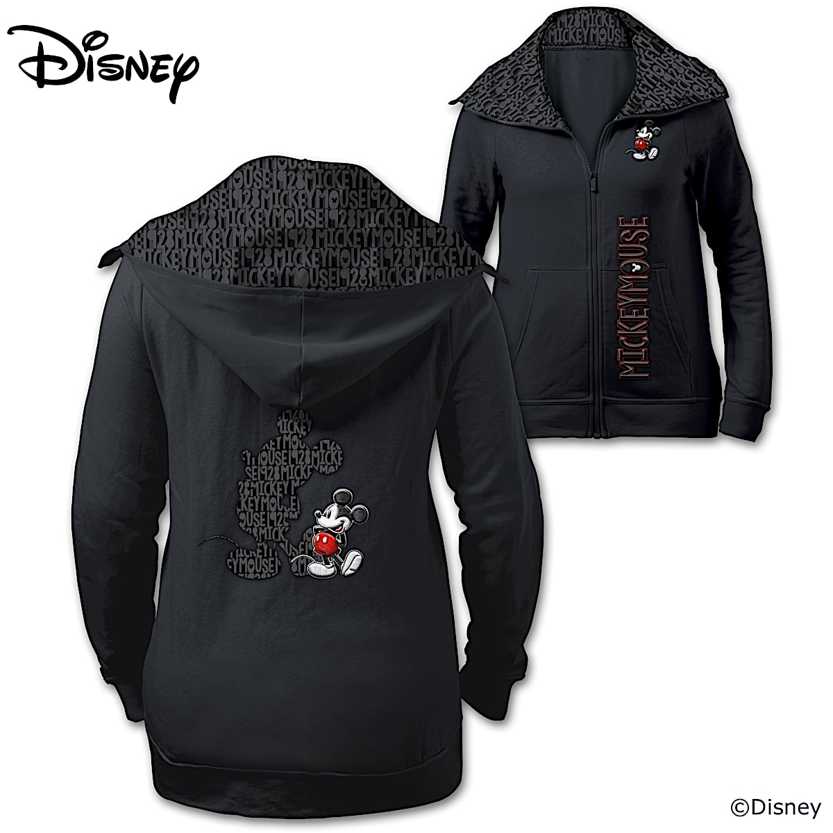 Disney Forever Mickey Mouse Womens Black Cotton Blend Knit Hoodie