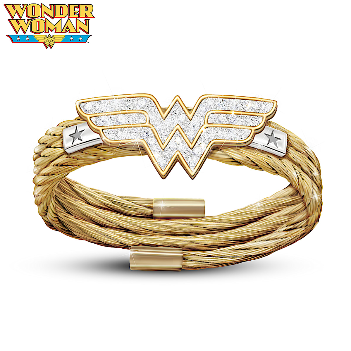 24K Gold Plated Lasso Of Truth Wonder Woman Ring With Logo Centerpiece Adorned With 40 Crystals