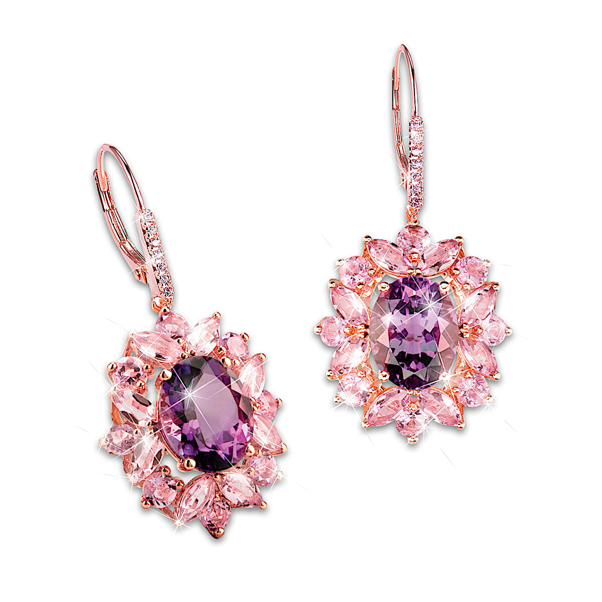 Amethyst Radiance 18K Rose Gold-Plated Earrings Featuring Oval-Cut