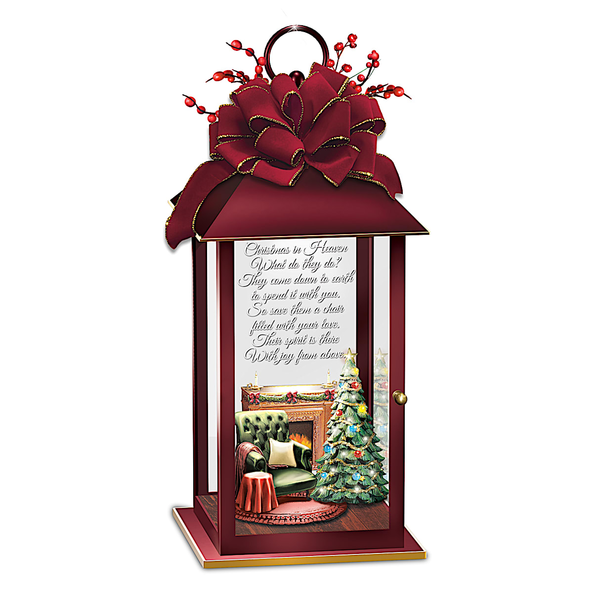 Christmas In Heaven Illuminated Memorial Lantern Adorned With A Festive Holiday Bow And Loving 