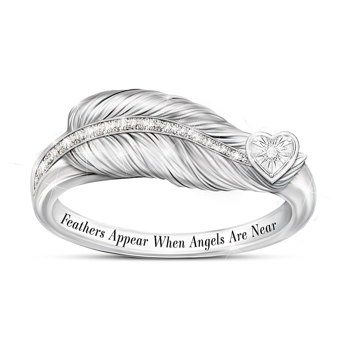 Angel Feather Diamond Remembrance Ring with Poem Card