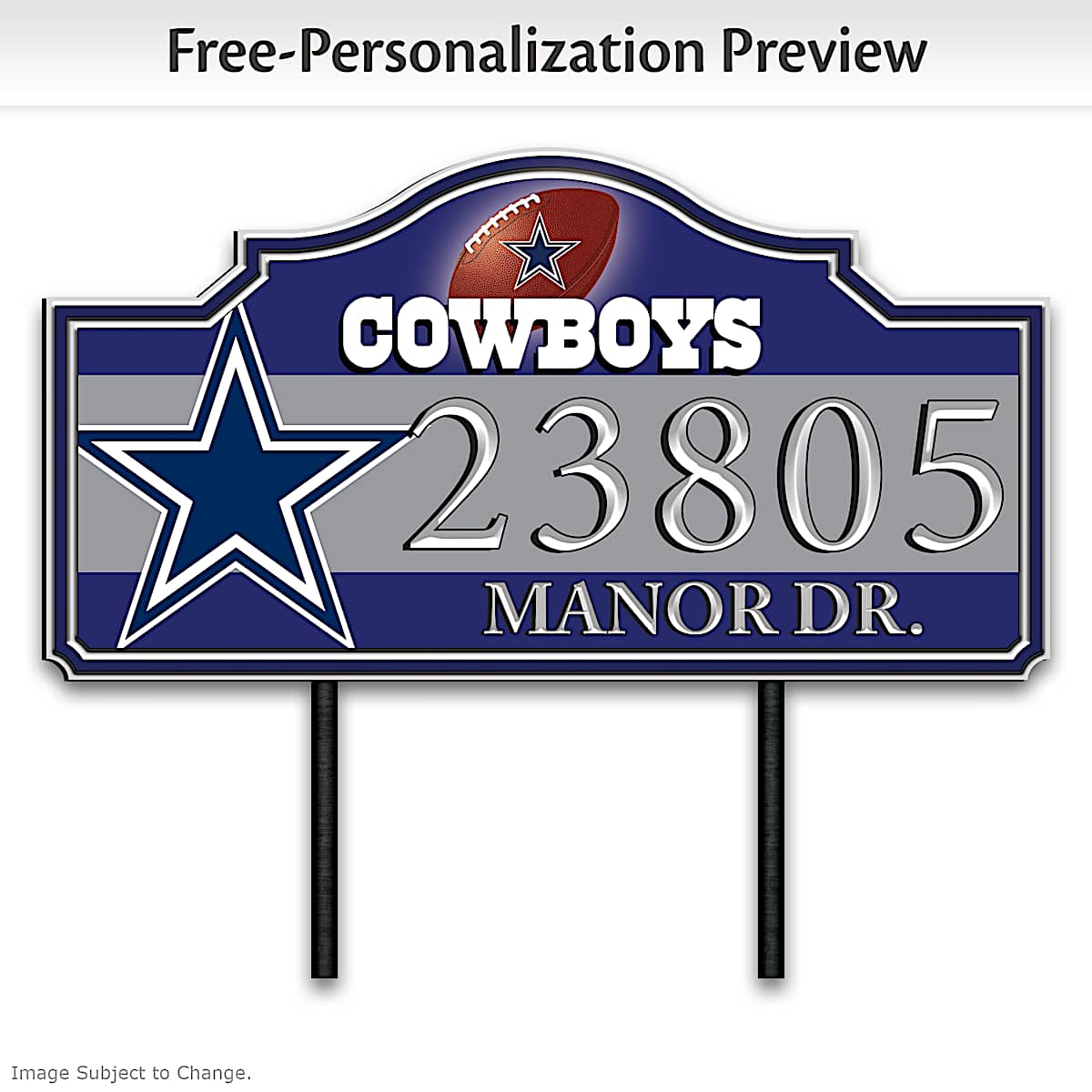 Dallas Cowboys Personalized NFL Outdoor Address Sign Featuring Team Logo Colors
