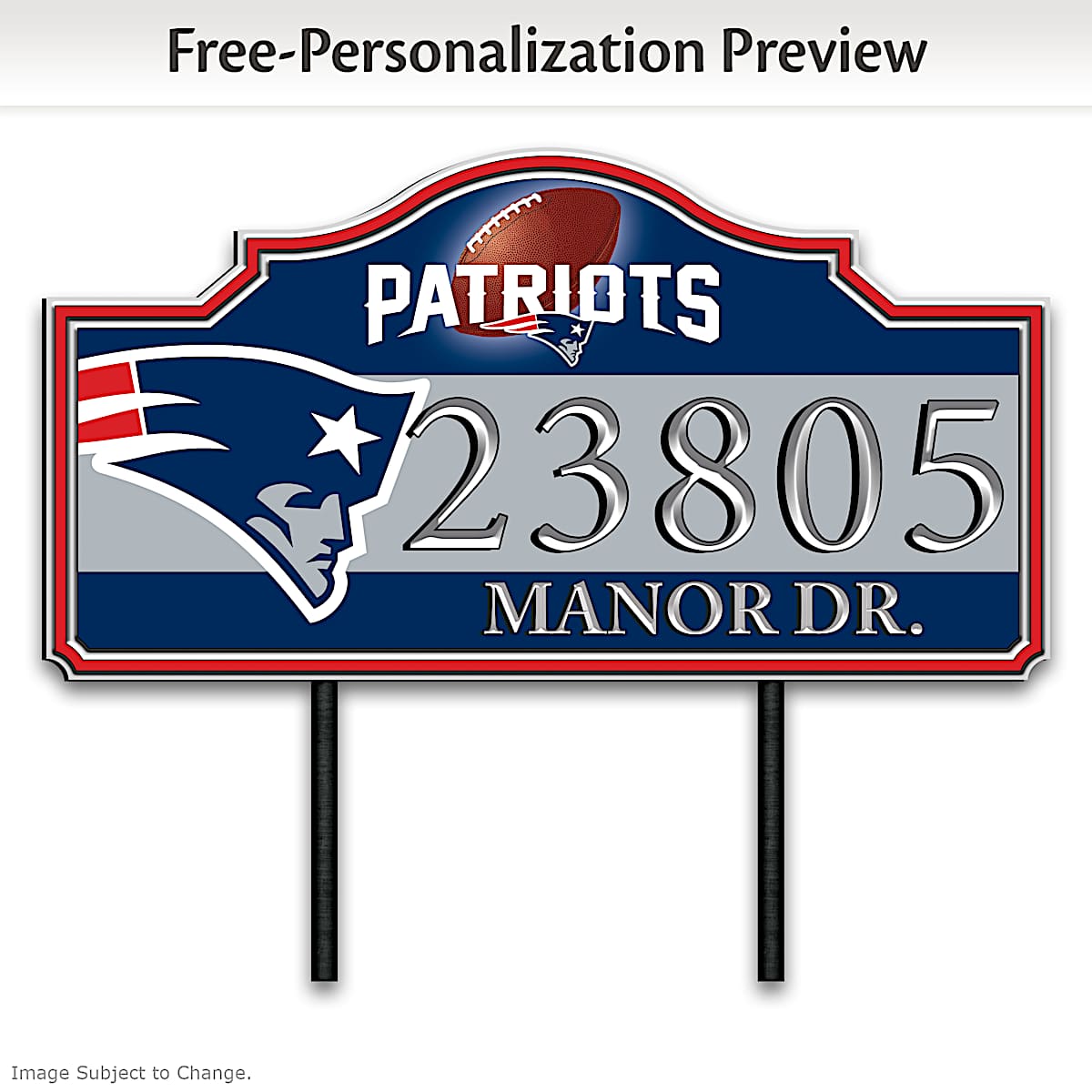New England Patriots Personalized Outdoor Address Sign, image size:1200x1200