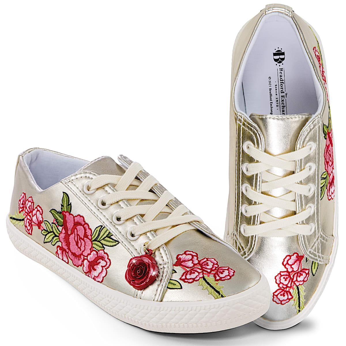 Roses In Bloom Womens Light Platinum Gold Metallic Faux 
