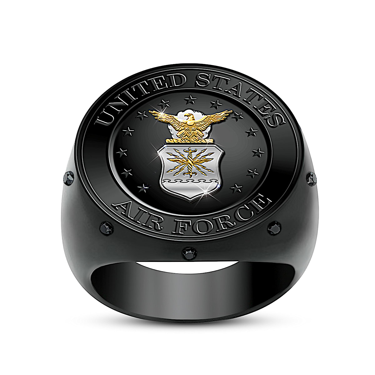 Mens Jet Black U.S. Air Force Ring Adorned With The USAF Symbol 