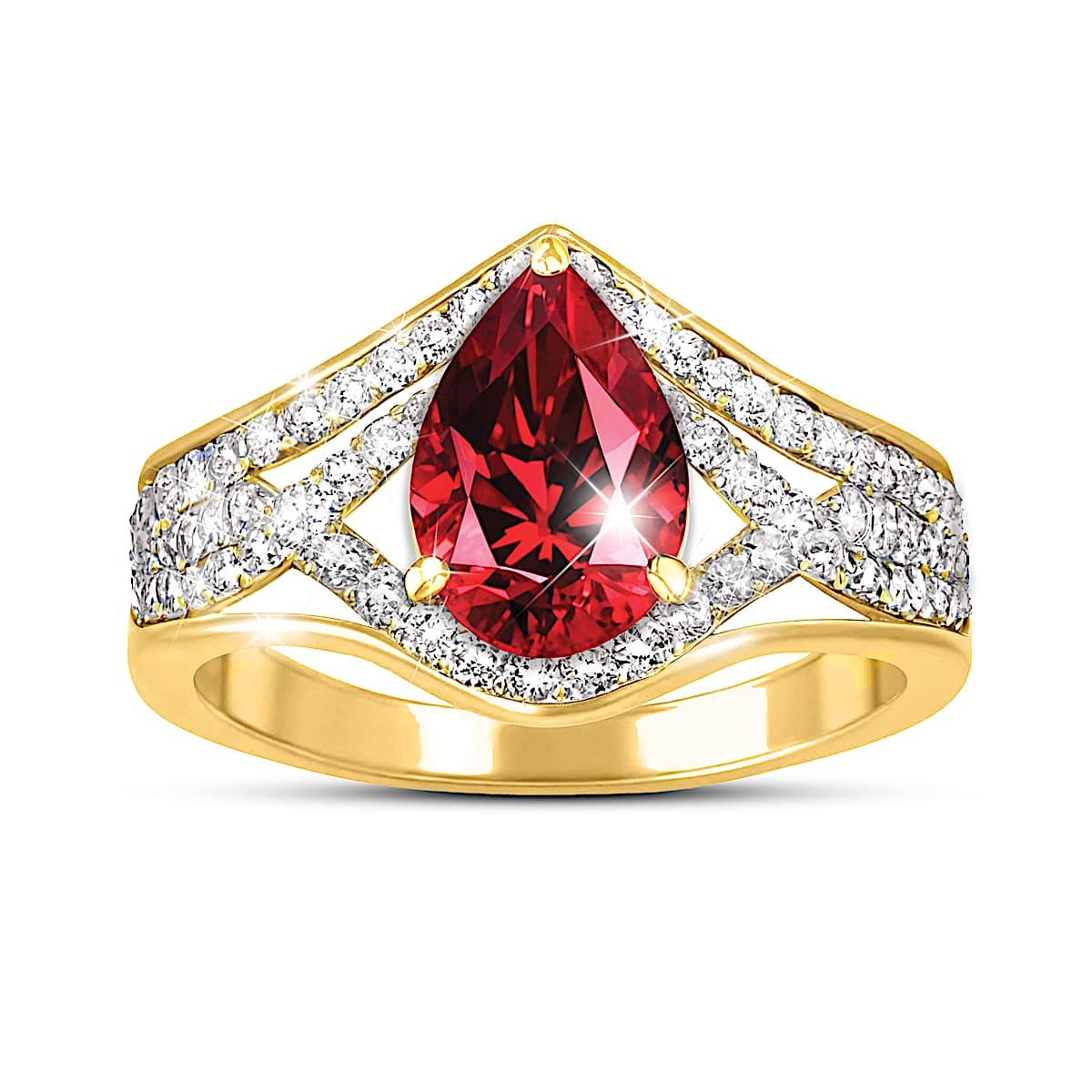 Crimson Fire Lab-Grown Ruby Ring With Simulated Diamonds And 18K-Gold ...
