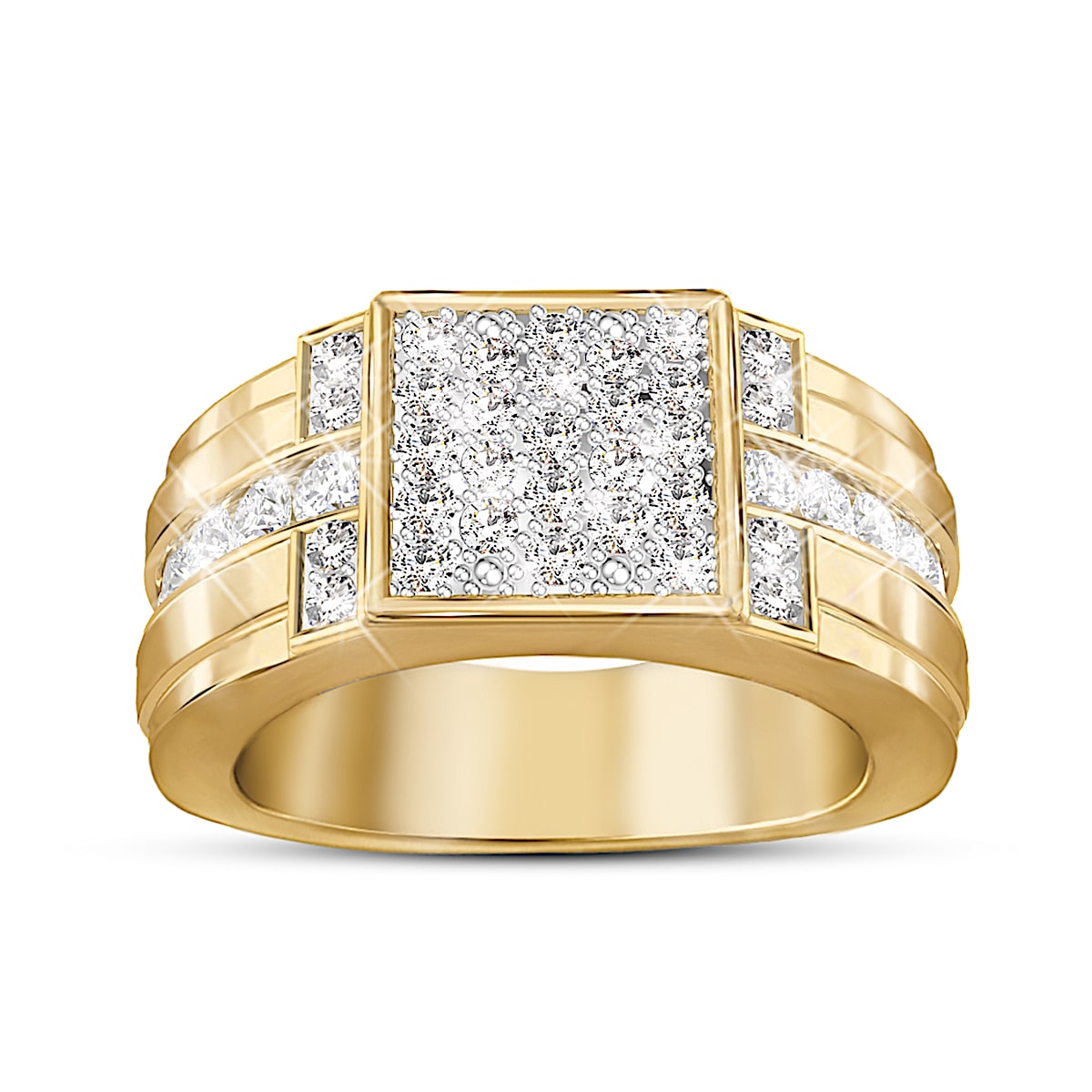 18K-Plated Gold Ring Featuring A Square-Shaped Centerpiece Filled 
