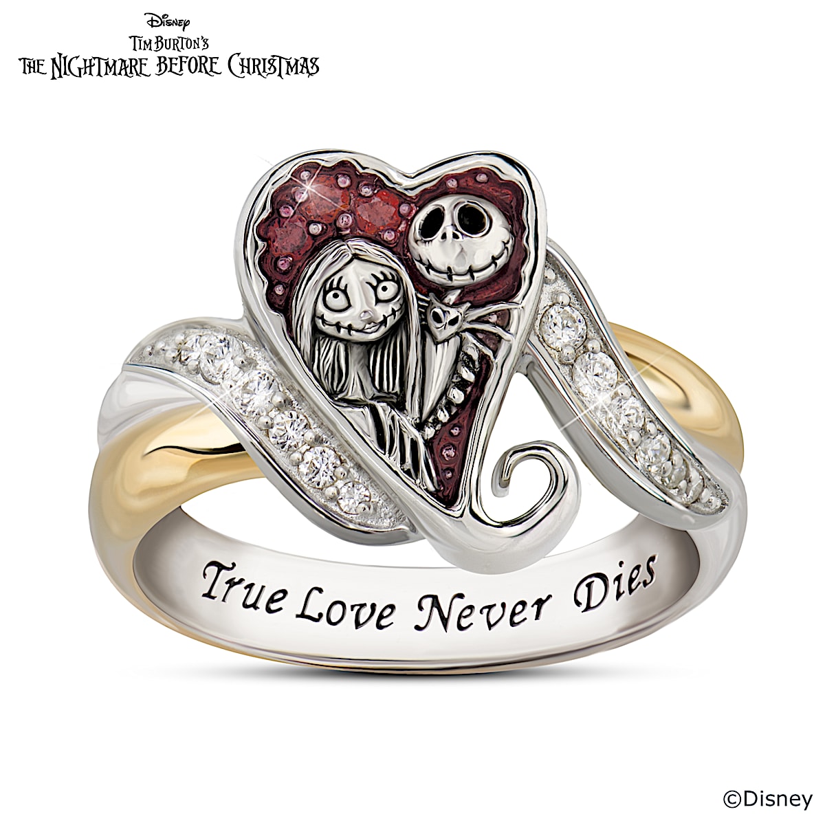 Disney Tim Burton's The Nightmare Before Christmas Undying Love Stainless  Steel Spinning Ring With Silhouette Character Art Pers