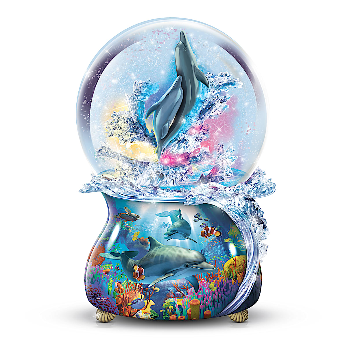 Oceans Treasures Illuminated Color-Changing Dolphin Glitter Globe 