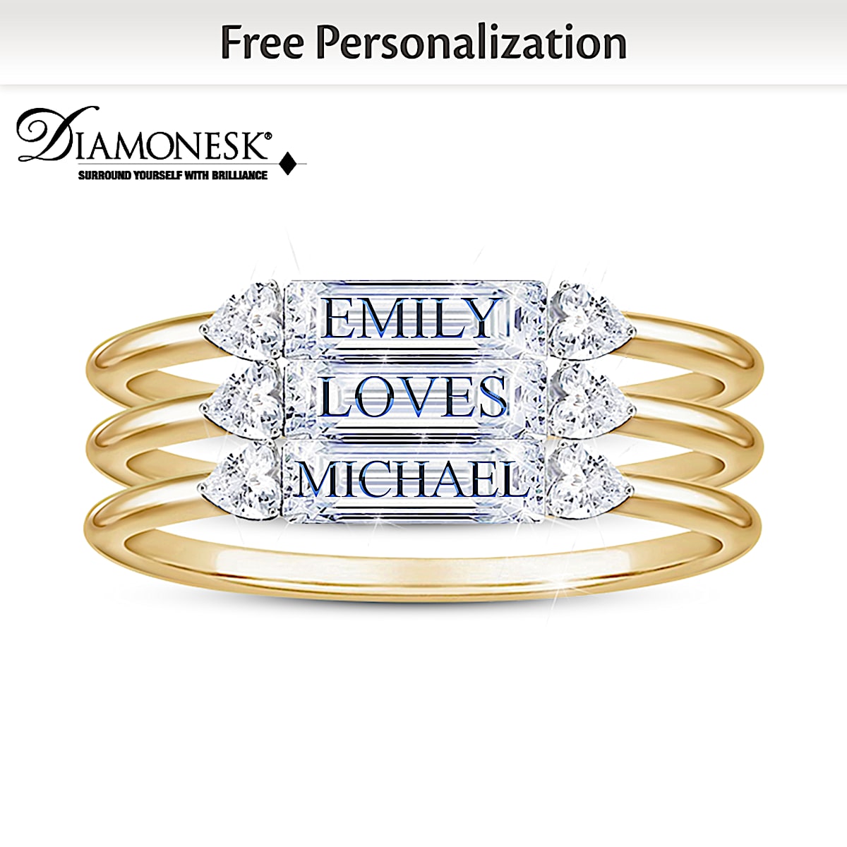 Simulated Diamond Stacking Ring Set Personalized With Names