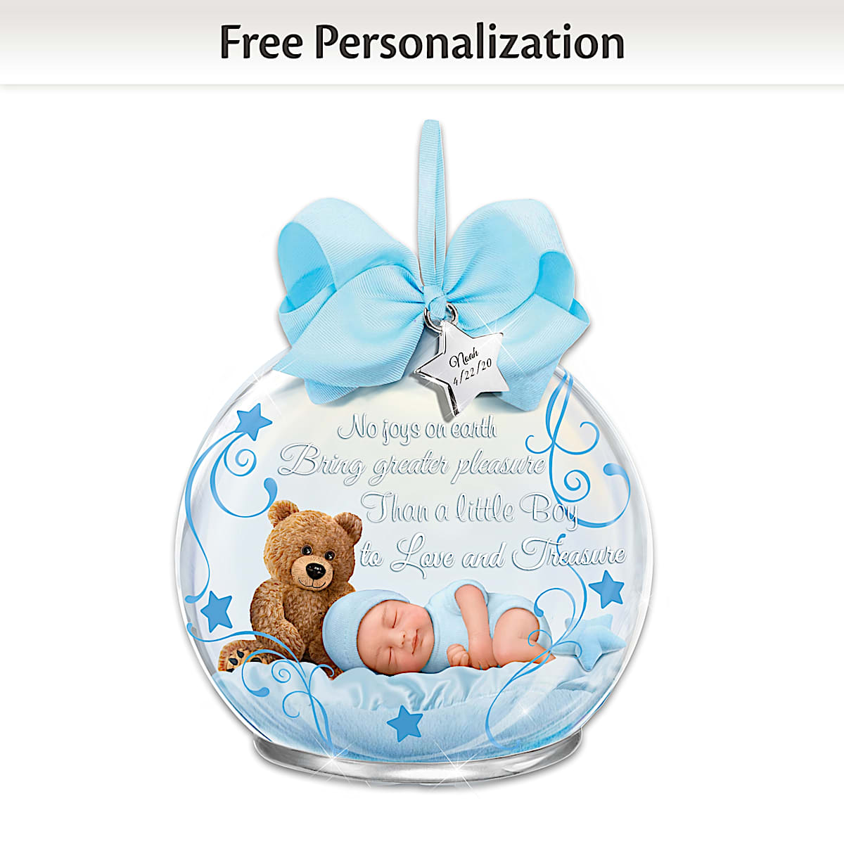 A Baby To Treasure Baby Boy Personalized Illuminated Glass Ornament
