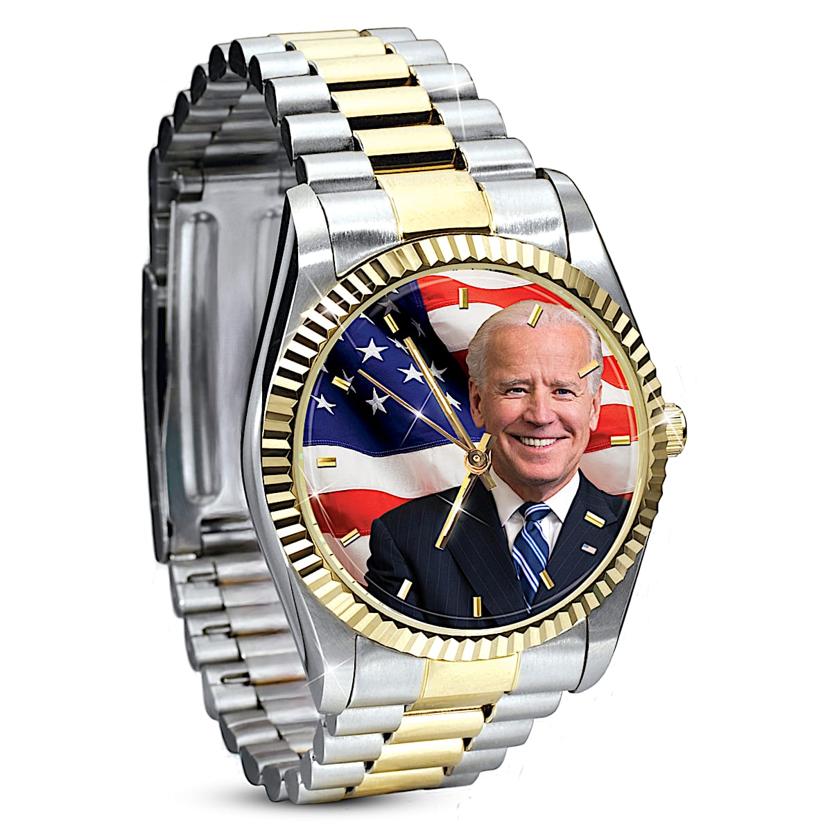 Joseph R. Biden Mens Stainless Steel Watch With Polished Gold Tone