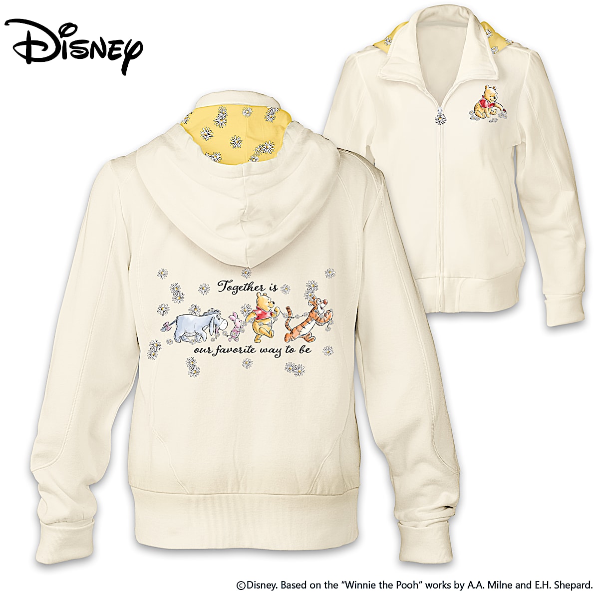 Disney Friends Together Winnie The Pooh Womens Cream Full Zip