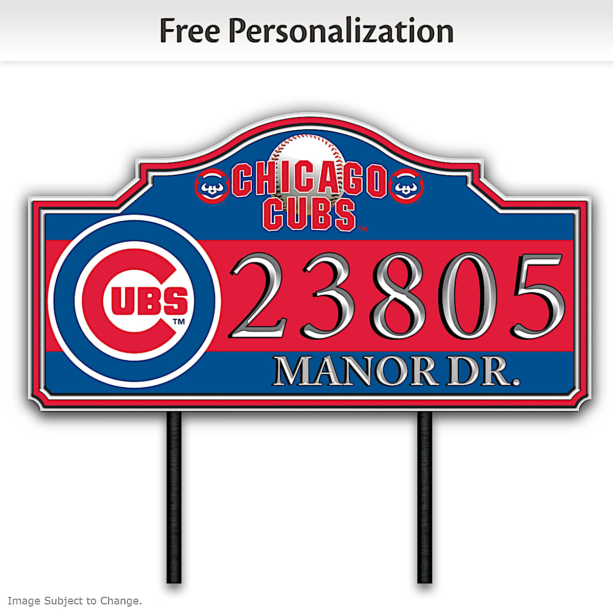 Chicago Cubs Personalized MLB Outdoor Address Sign Featuring Team Logo