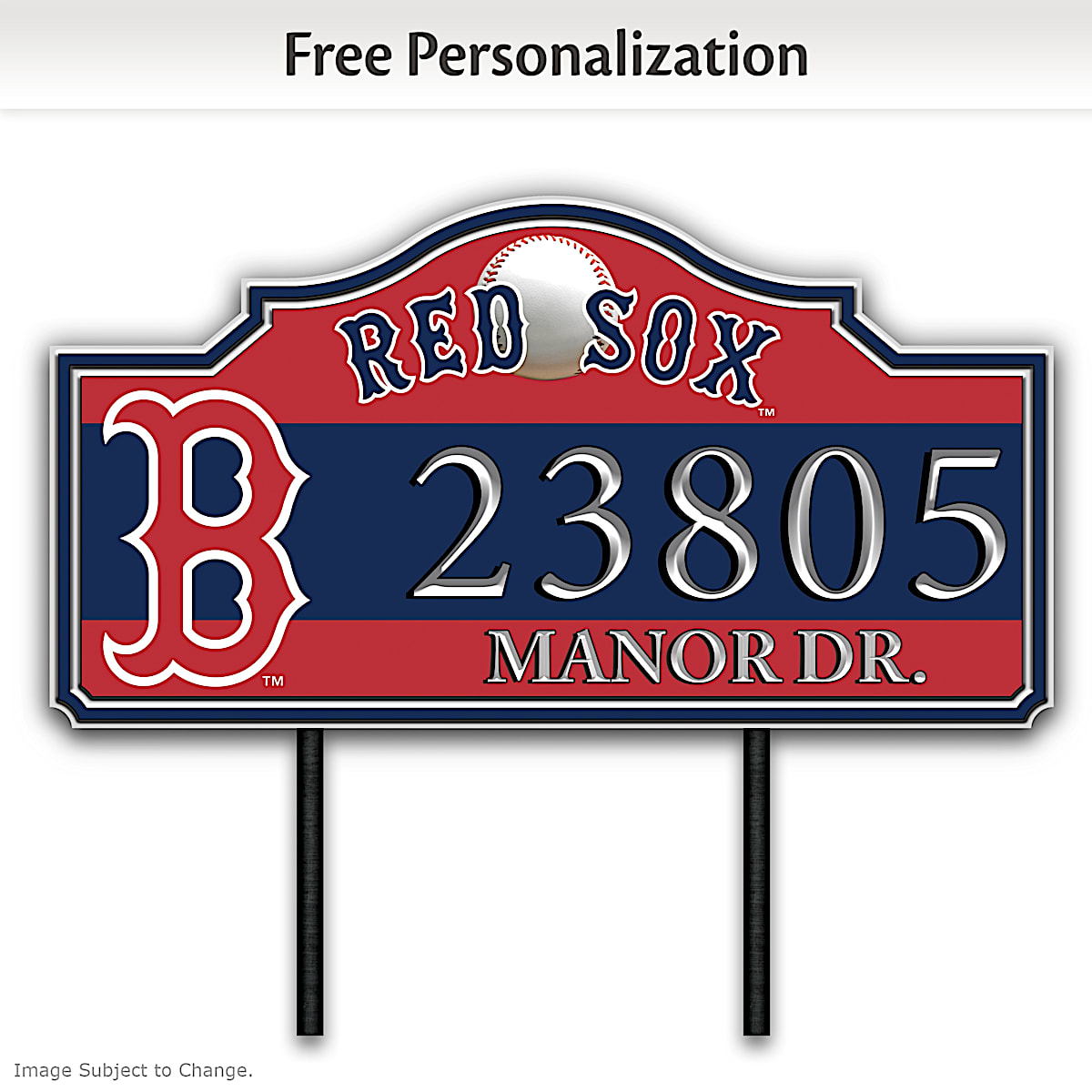 The Bradford Exchange Boston Red Sox Personalized MLB Outdoor Address Sign Featuring Team Logo & Colors - Gifts for Christmas