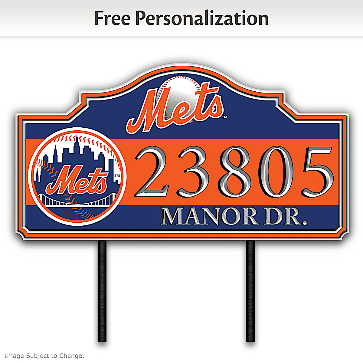 The Bradford Exchange New York Mets Personalized MLB Outdoor Address Sign Featuring Team Logo & Colors - Christmas Gift