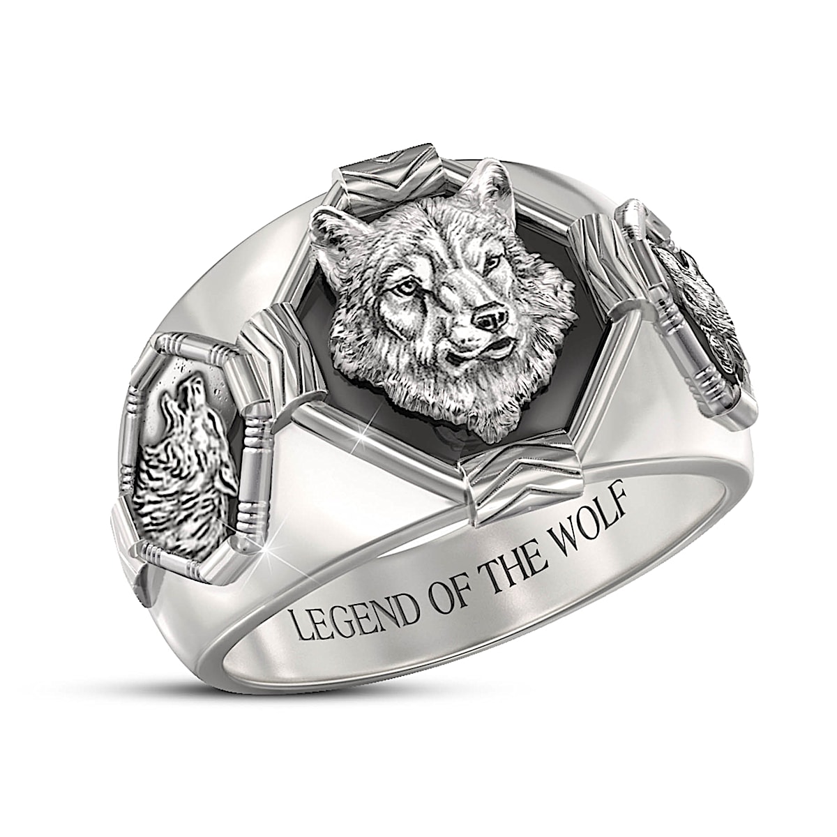 Legend Of The Wolf Mens Stainless Steel Ring Intricately Sculpted 
