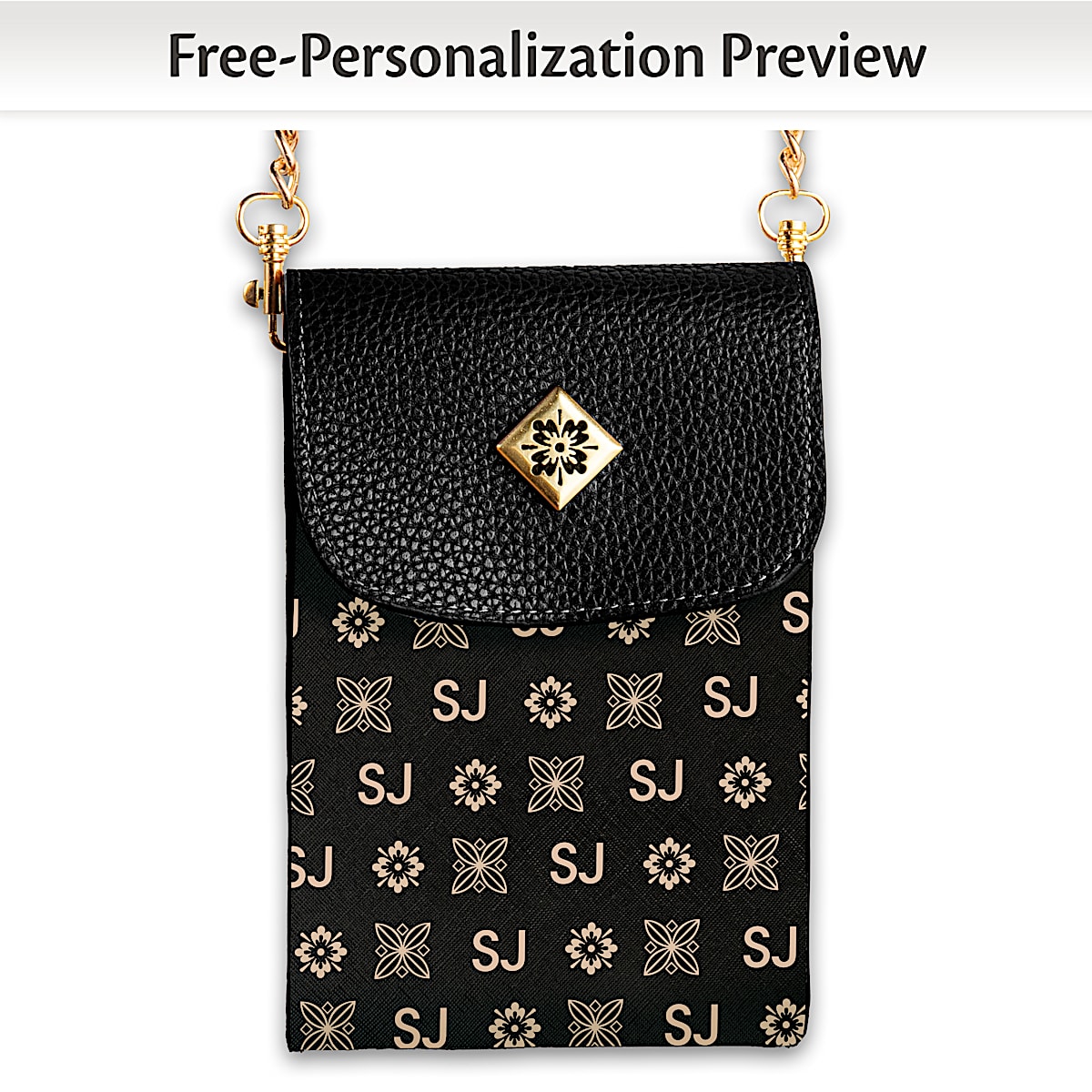 Just My Style Womens Cross Body Cell Phone Handbag In Black Featuring A Designer Style All Over Print Personalized With Your Initials