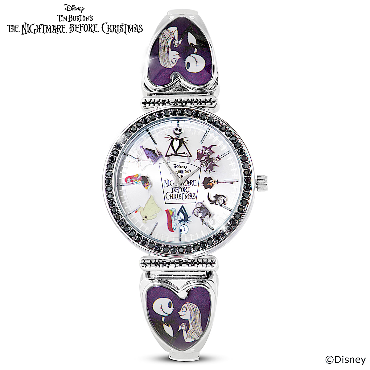 Disney Tim Burtons The Nightmare Before Christmas Watch With A Rotating Dial That Showcases Many Beloved Characters With Stainless Steel Stretch Band