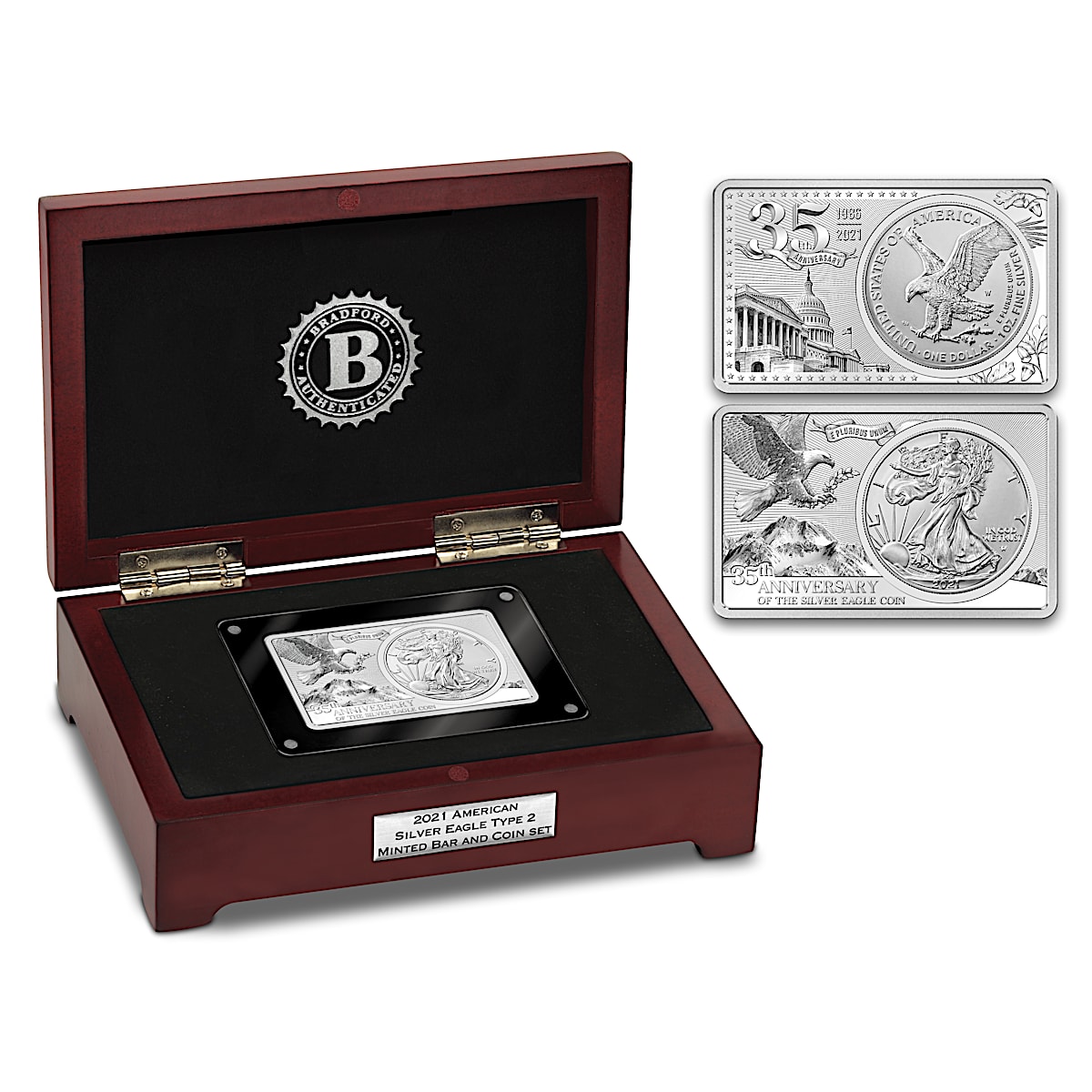 2021 American Silver Eagle Type 2 Minted Bar & Coin Set Featuring