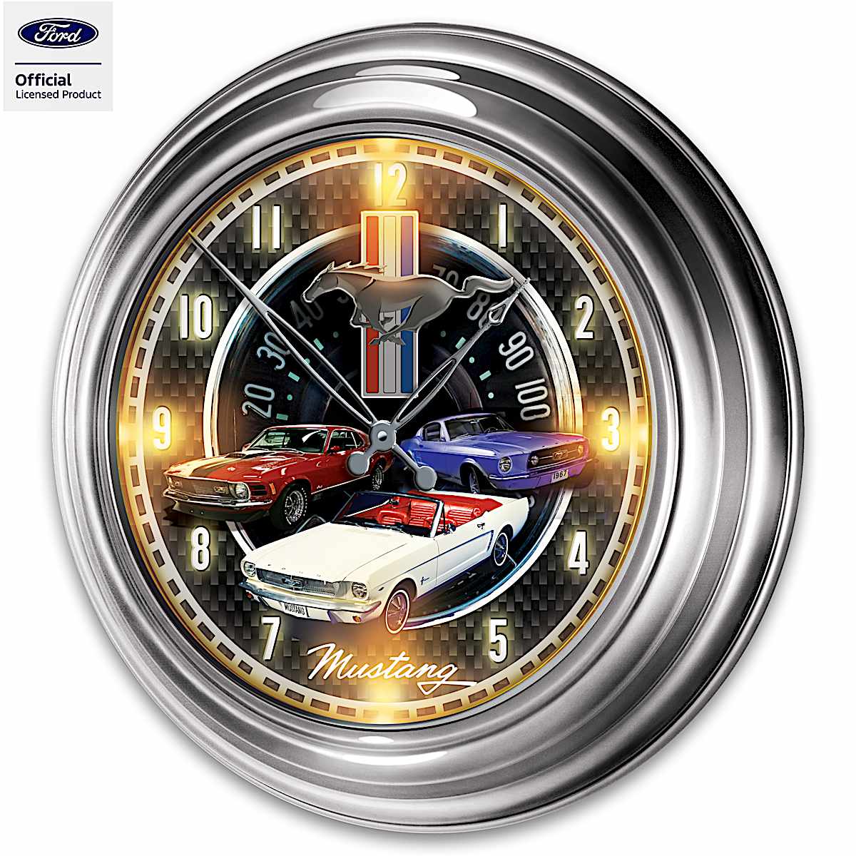 Ford Mustang Atomic Wall Clock Featuring A 14-Inch Diameter