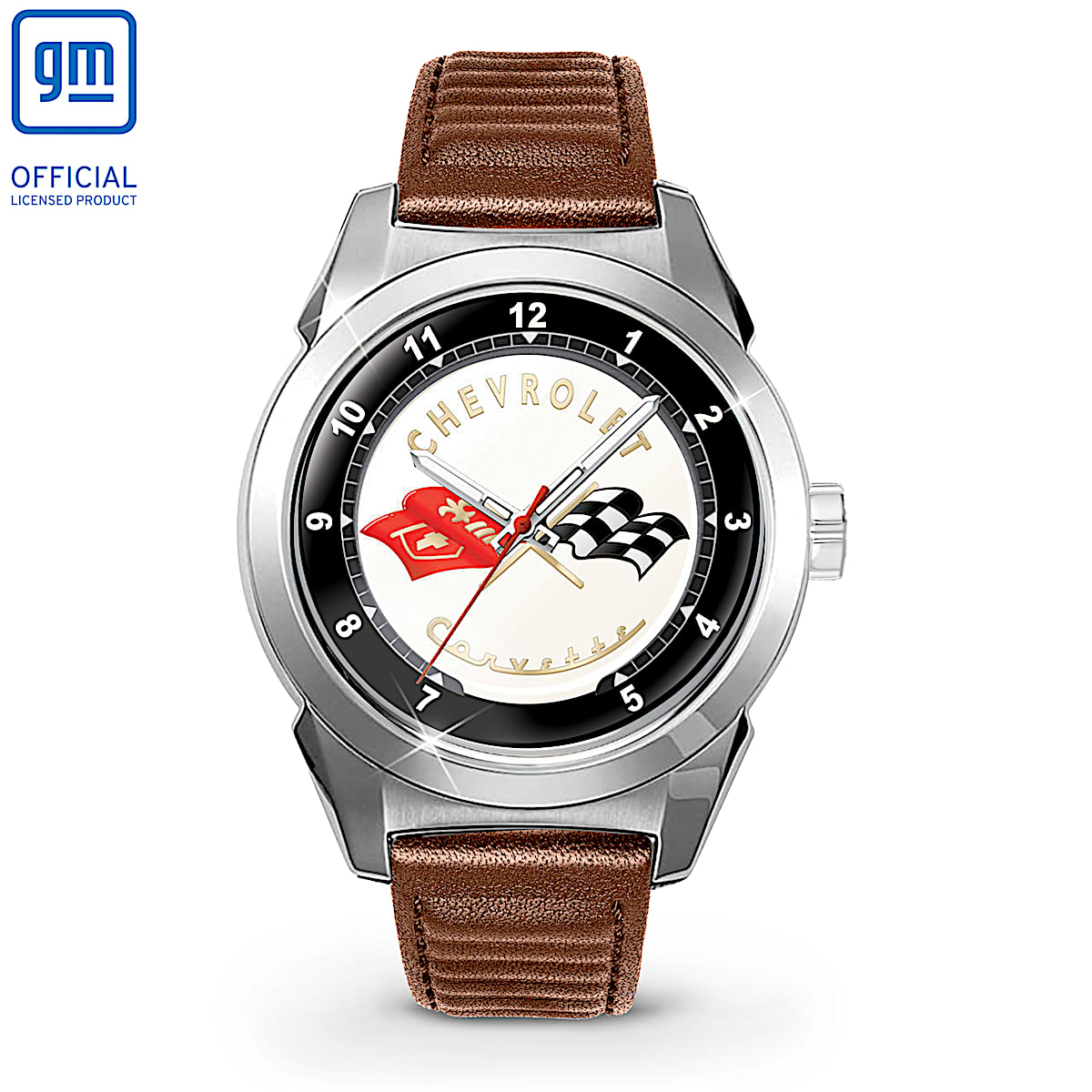 Chevrolet Corvette Watch Featuring Logo Stitched Brown Leather Band Inspired By The 1953 Corvette