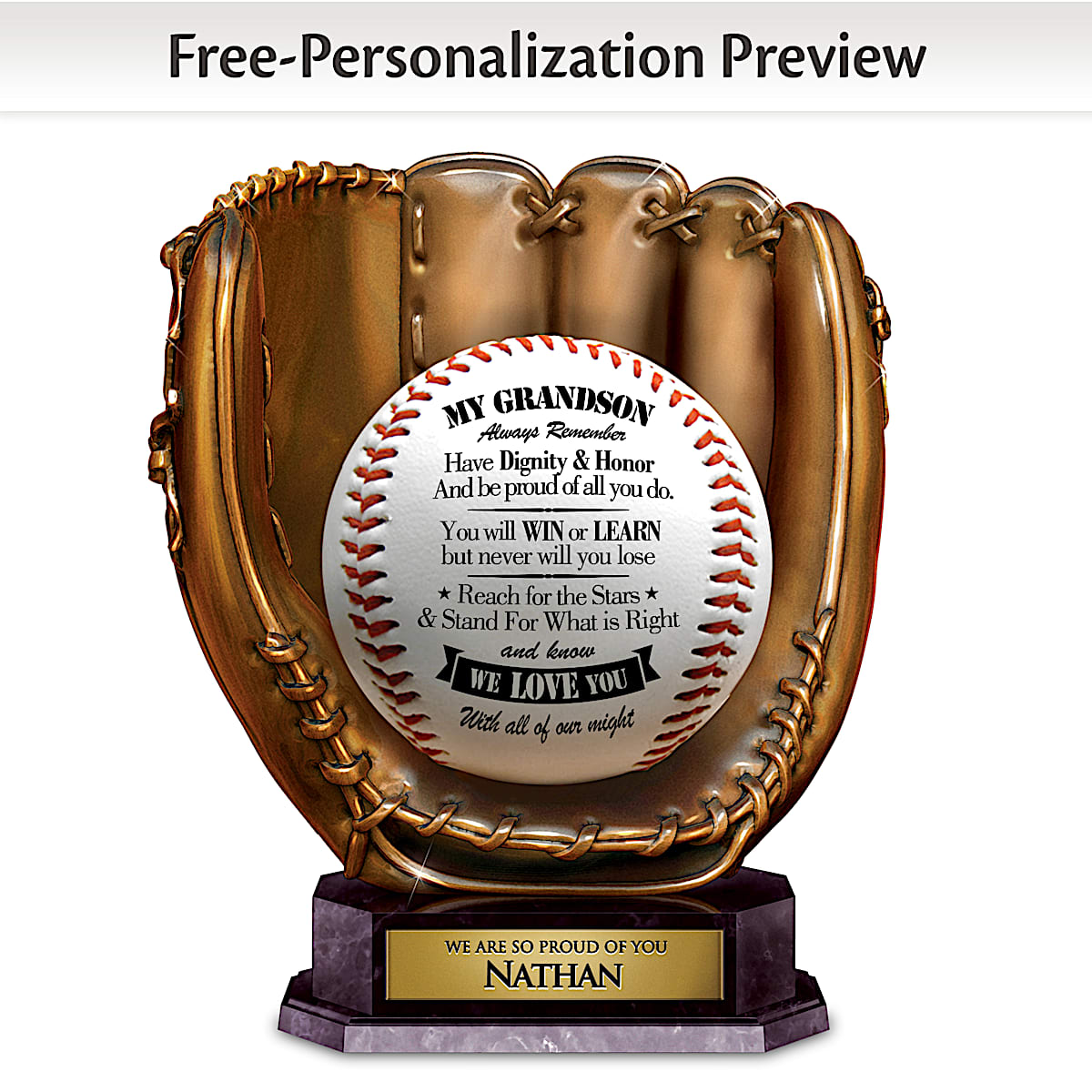 Grandson, Always Remember Inspirational Cold-Cast Bronze Baseball Glove ...