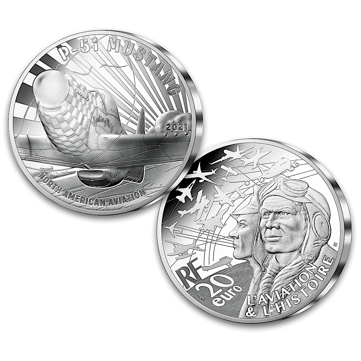 The History Of Aviation P-51 Mustang Piedfort Coin Struck In