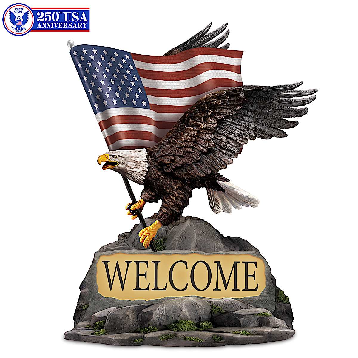 Illuminated Outdoor American Welcome Sign Featuring A Fully Sculpted
