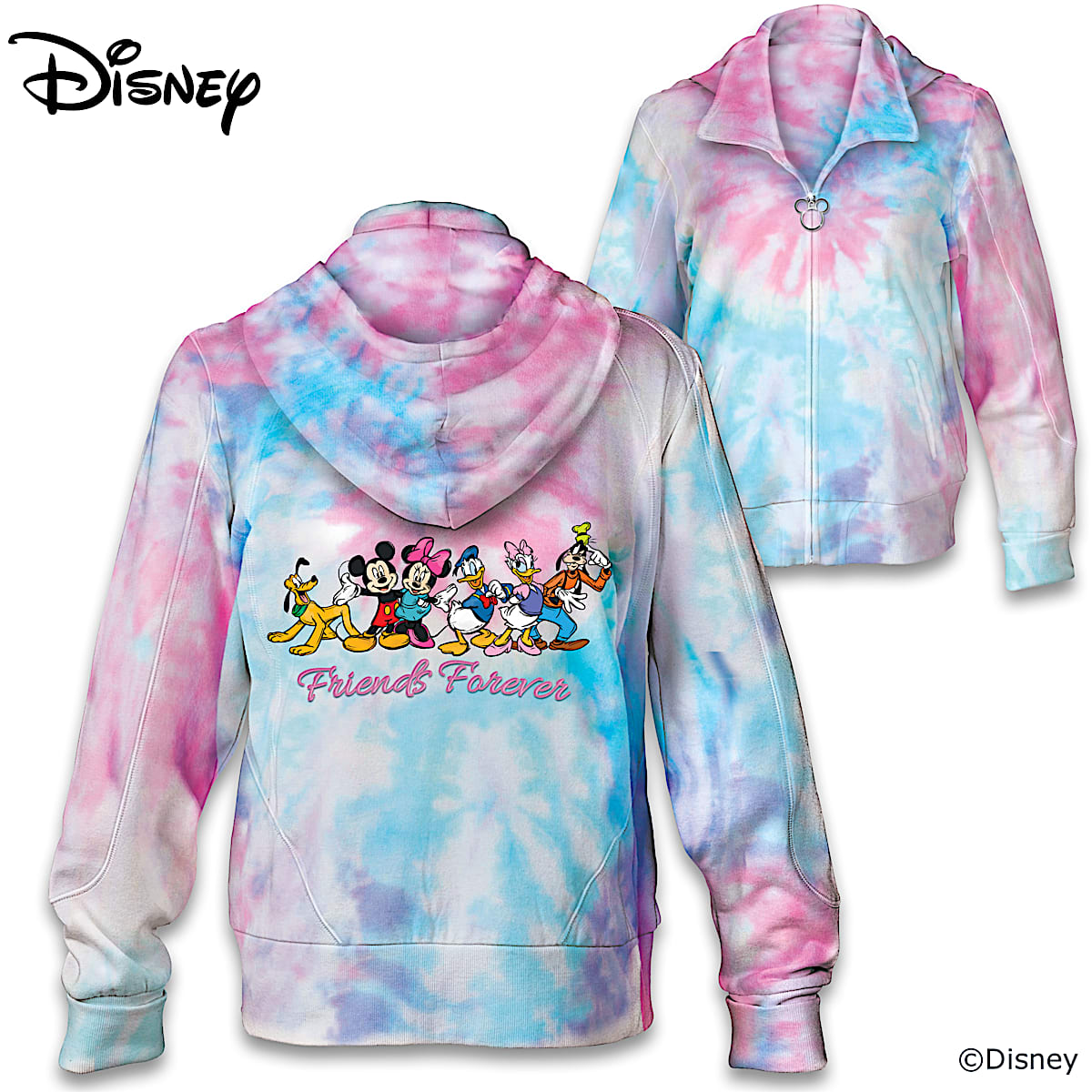 Disney Parks I Love Mickey Purple Tie-Dye Zip Hoodie Sweatshirt  Women's Medium