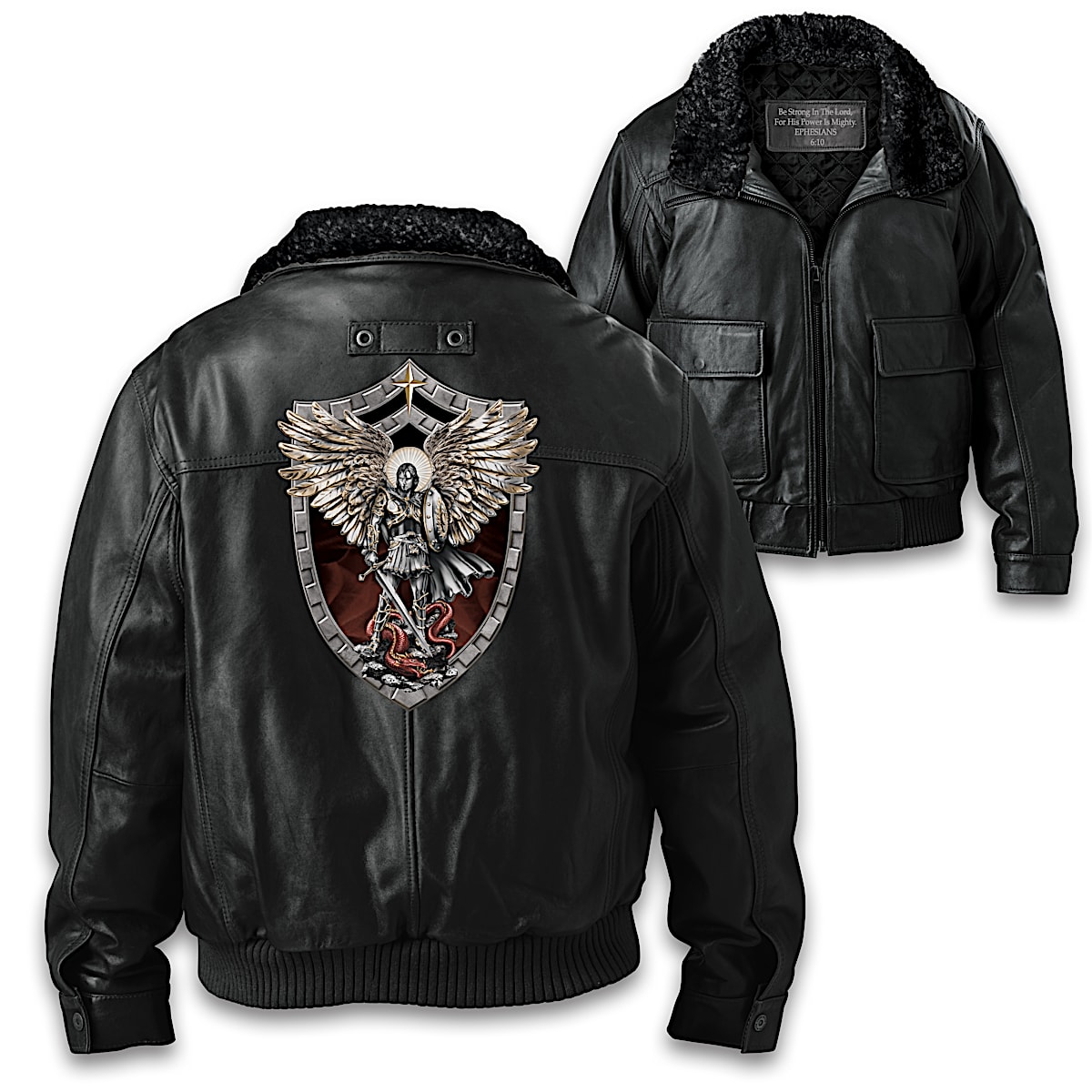 Strength Of St. Michael Black Leather Aviator Jacket Featuring An ...