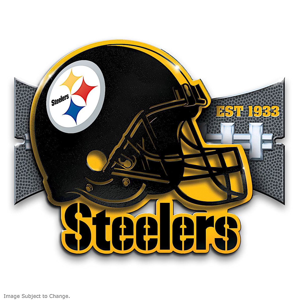 Pittsburgh Steelers Wooden Football Helmet Sign by FOCO – Limited Edition NFL Wall Art in Team Colors – Has Metal Hook for Easy Hanging - Show Your