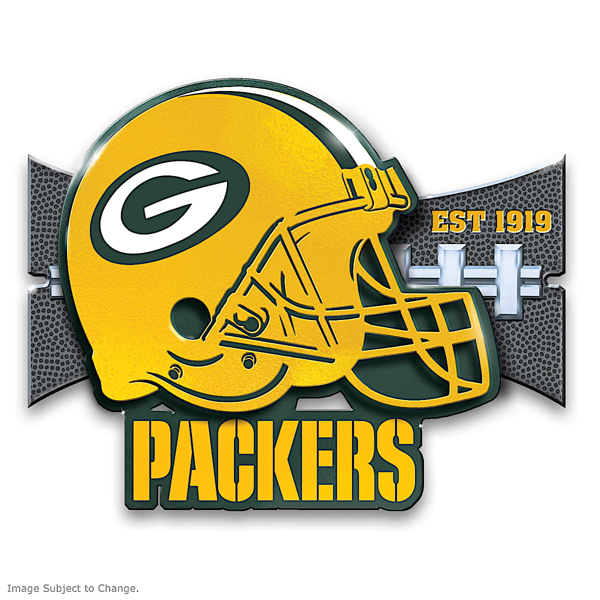Green Bay Packers 3D Illuminated NFL Metal Sign Wall Decor Adorned