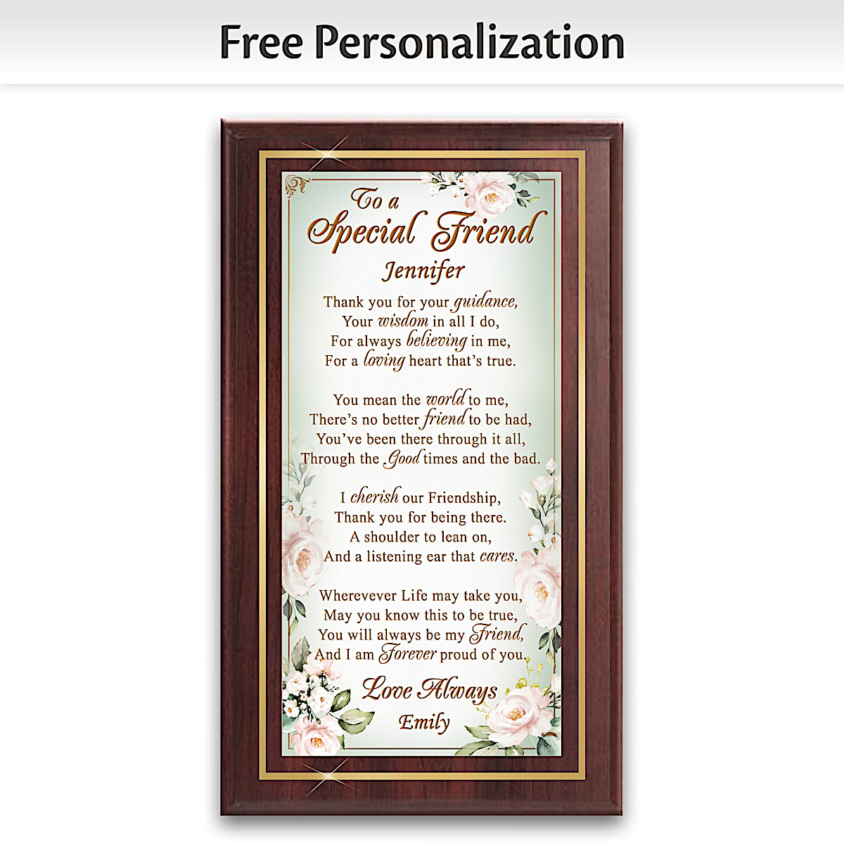 To A Special Friend Personalized Wooden Plaque With A Golden Inner ...