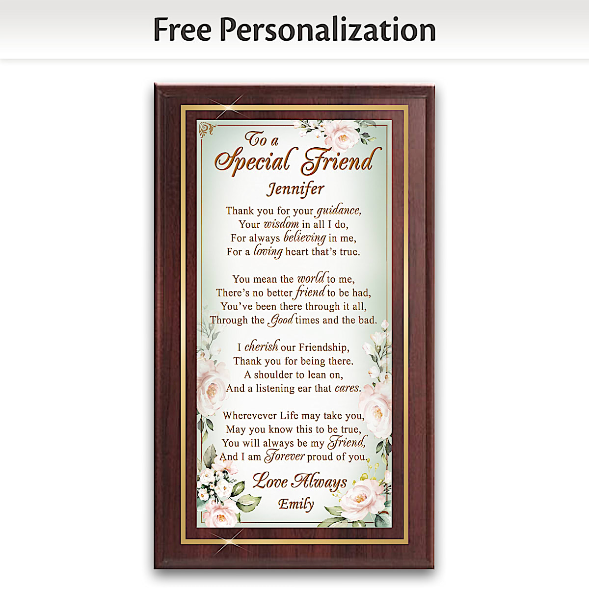 To A Special Friend Personalized Wooden Plaque With A Golden Inner 