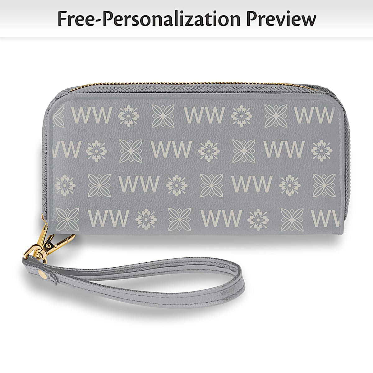 Just My Style Gray Faux Leather Wallet Featuring An All-Over Pattern That Incorporates 2 Personalized initials of Your Choice with Wristlet Strap 