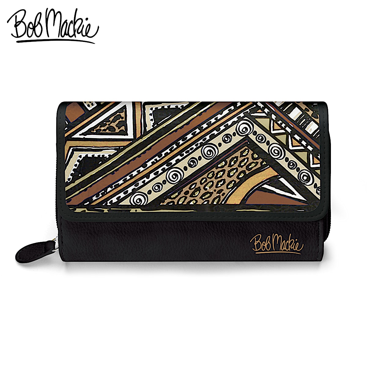 Bob Mackie Black Faux Leather Trifold Wallet Adorned With 