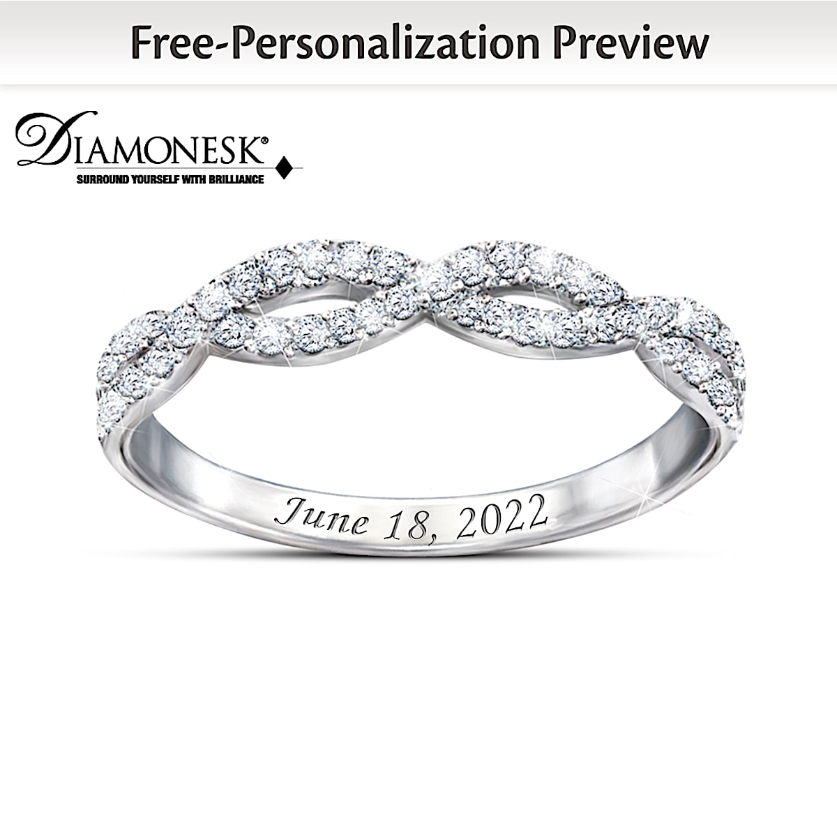 Entwined Womens Personalized Romantic Platinum Plated Wedding Ring