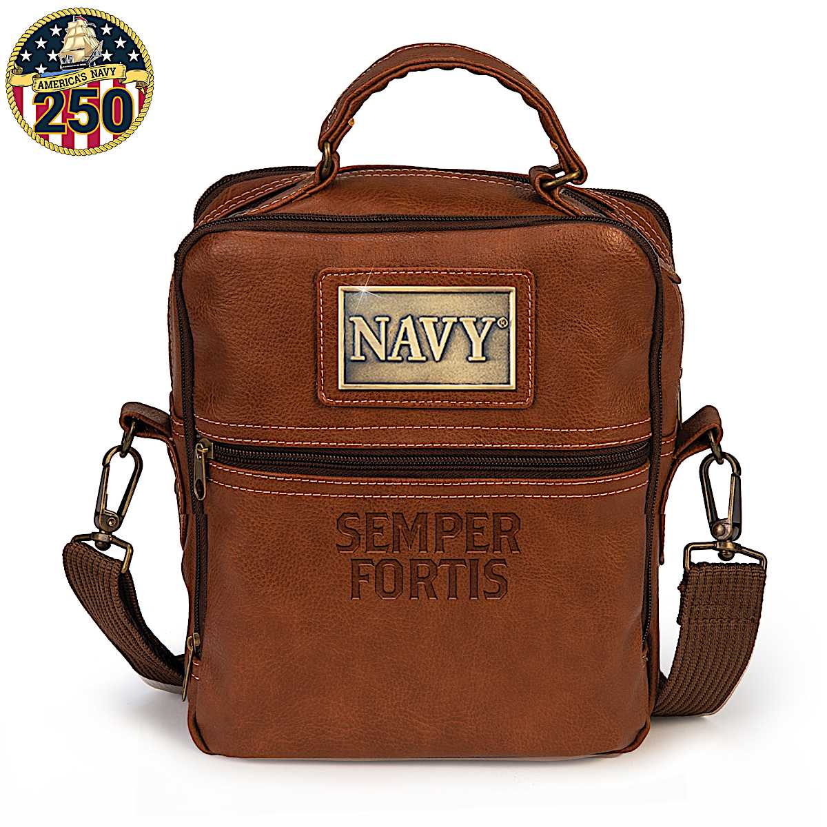 バッグ navy co U.S. Navy Brown Faux Leather Gear Organizer Bag Adorned With A