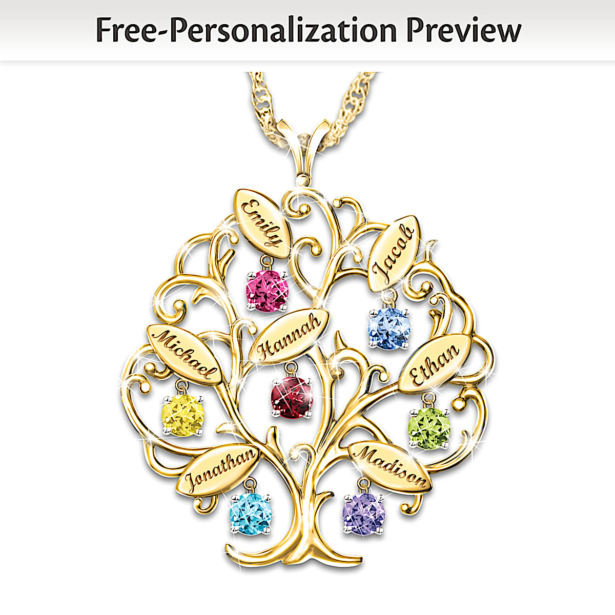 Personalized Birthstone Family Tree Pendant Necklace: Family of Love