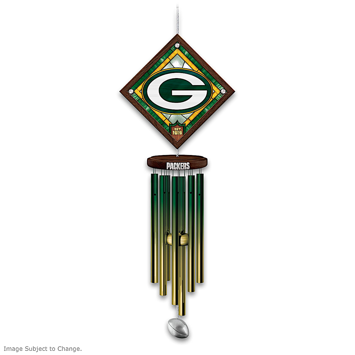 Green Bay Packers NFL Wind Chime With Team Name, Logo, Colors And 8